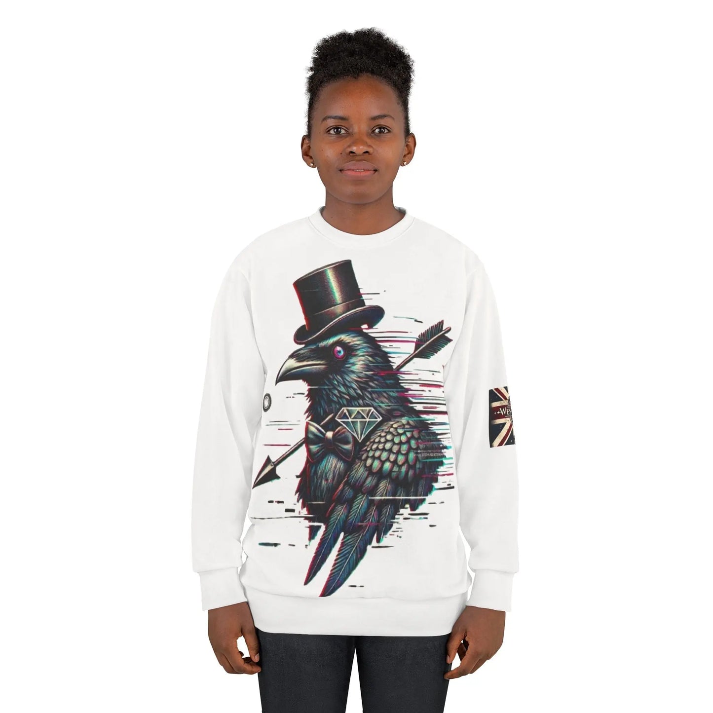 Crow and Hat Large Glitch Print  Sweatshirt (Unisex) Westminster Vault