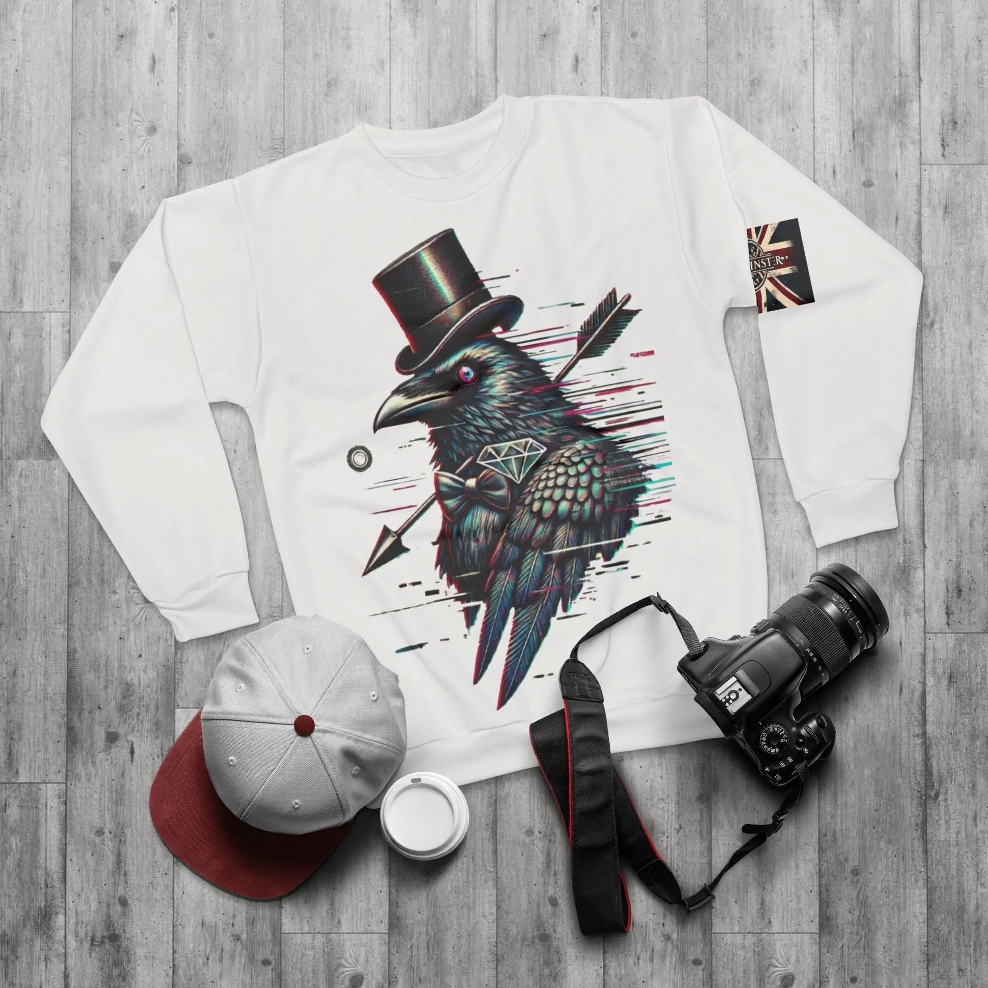 Crow and Hat Large Glitch Print  Sweatshirt (Unisex) Westminster Vault