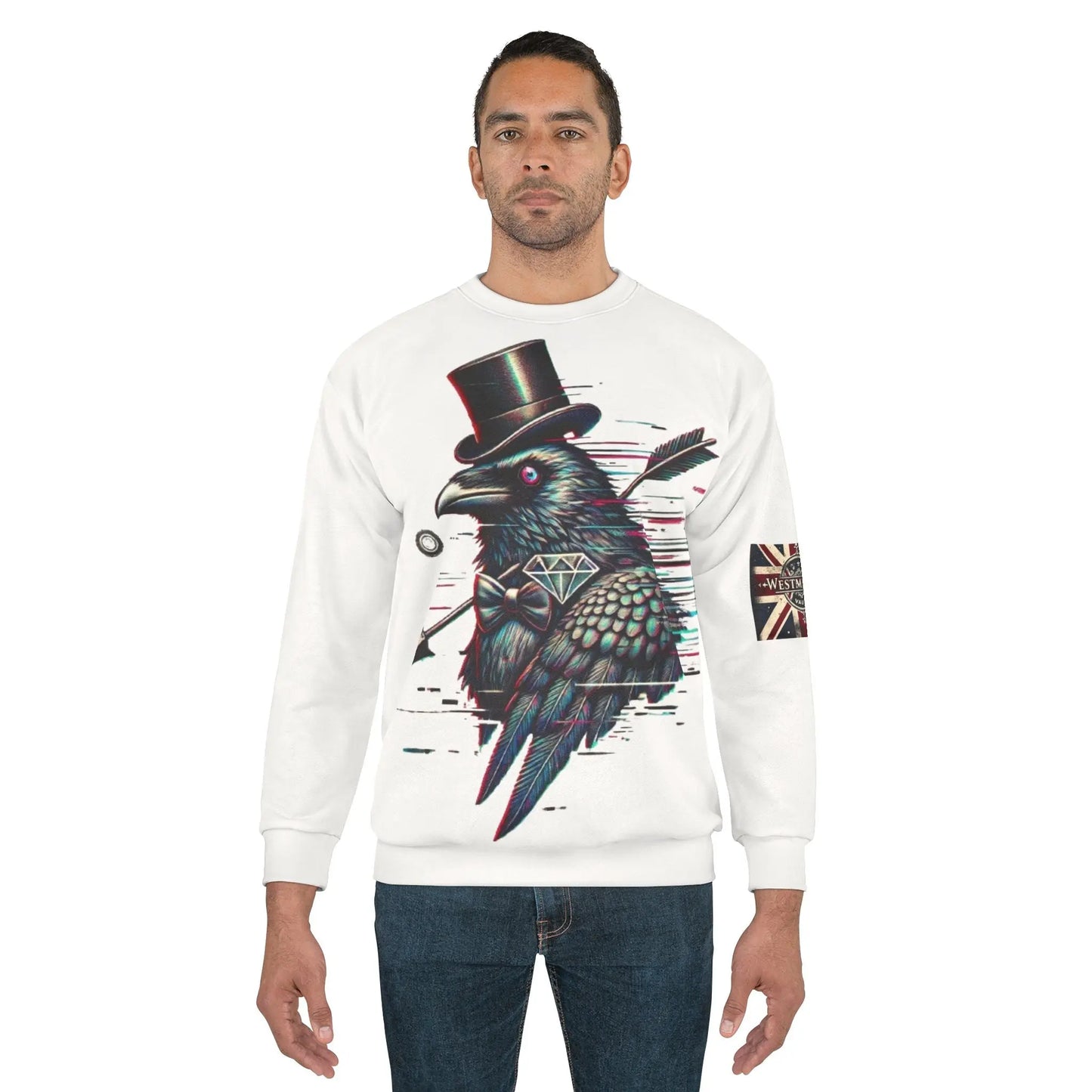 Crow and Hat Large Glitch Print  Sweatshirt (Unisex) Westminster Vault