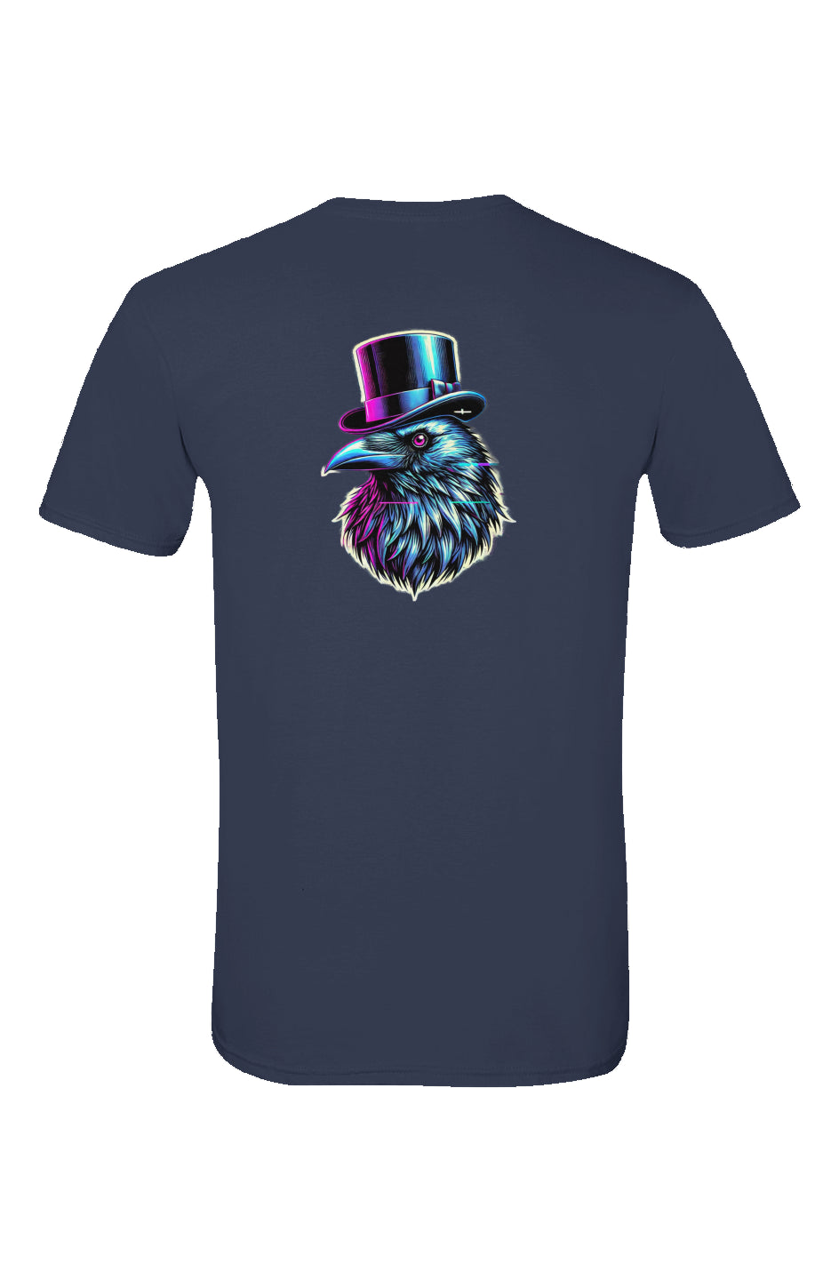 Men's Navy Crow and Hat, popular promoted British Clothes designer. Onlyfans style text with large print on the rear. Bold glitched effect Crow in a Top Hat with arrows. Colours are blues greens and yellows. Rear print Crow and Hat. Westminster Vault website. Westminster Vault has the best Streetwear Clothing  designs. Viral Artist merch and funny t-shirt gift ideas for men and women. UK Company British Owned Available on Google, Facebook, Instagram Snapchat and Tiktok. WestminsterVault.com,