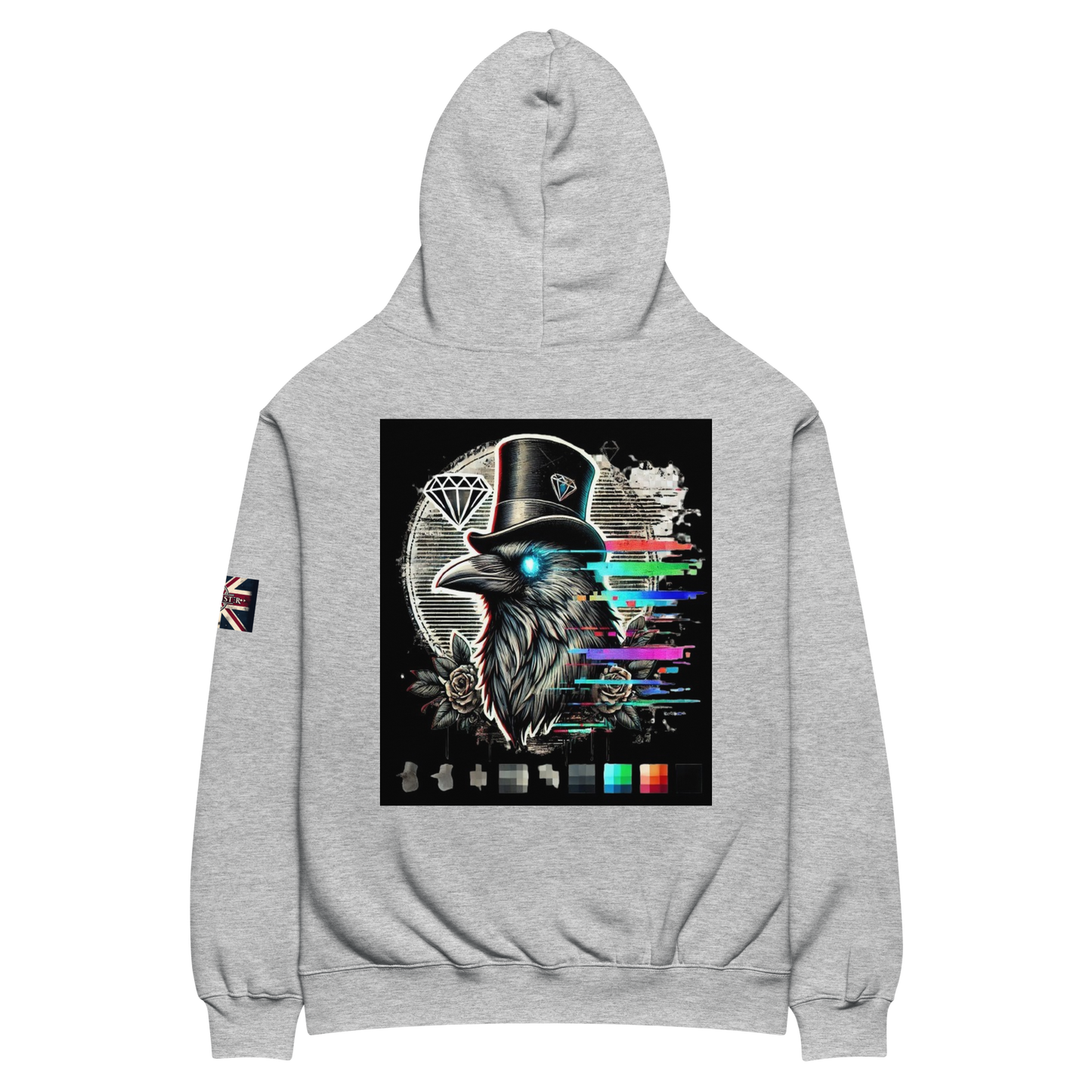 Crow and Hat Rear Moon Glitch Oversized Hoodie (Unisex) Westminster Vault